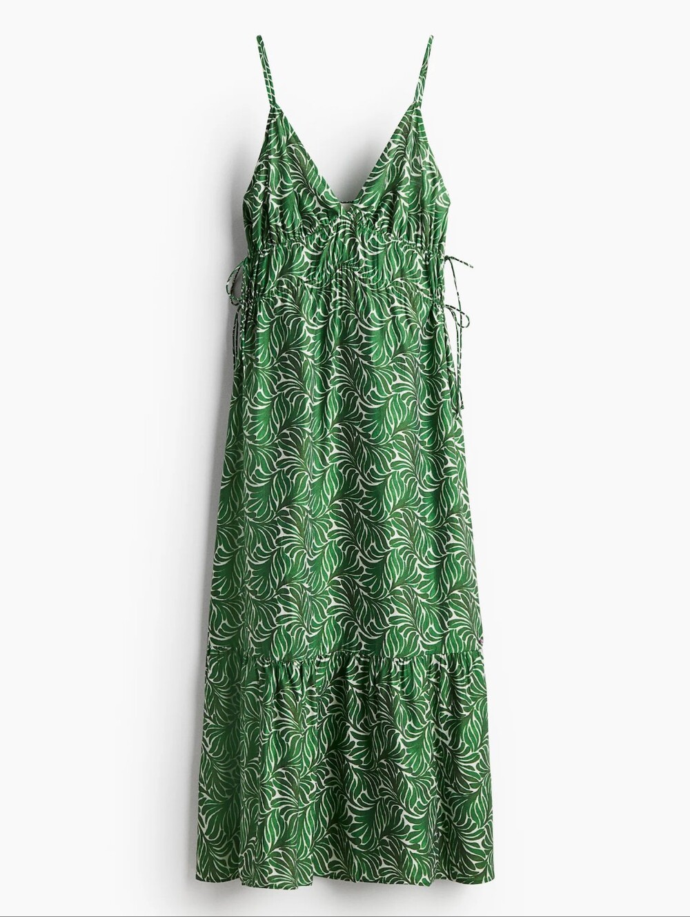 H&M Green Tropical Leaf Print Tiered Maxi Dress Size XL